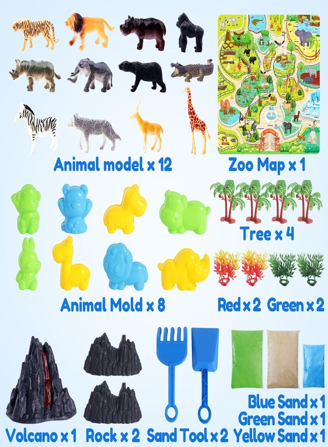 Billeeit Animal Sensory Bin Sand Toy, Play Sand Kit w/lid and 2.2lbs Moldable Sensory Sand, Molds, Tools, Map Set 35pcs Total, Fun Easter Gifts for Kids 3+ - Image 2