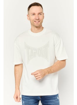 Men Crew Neck Short Sleeves Brand Logo T-Shirt, Off White