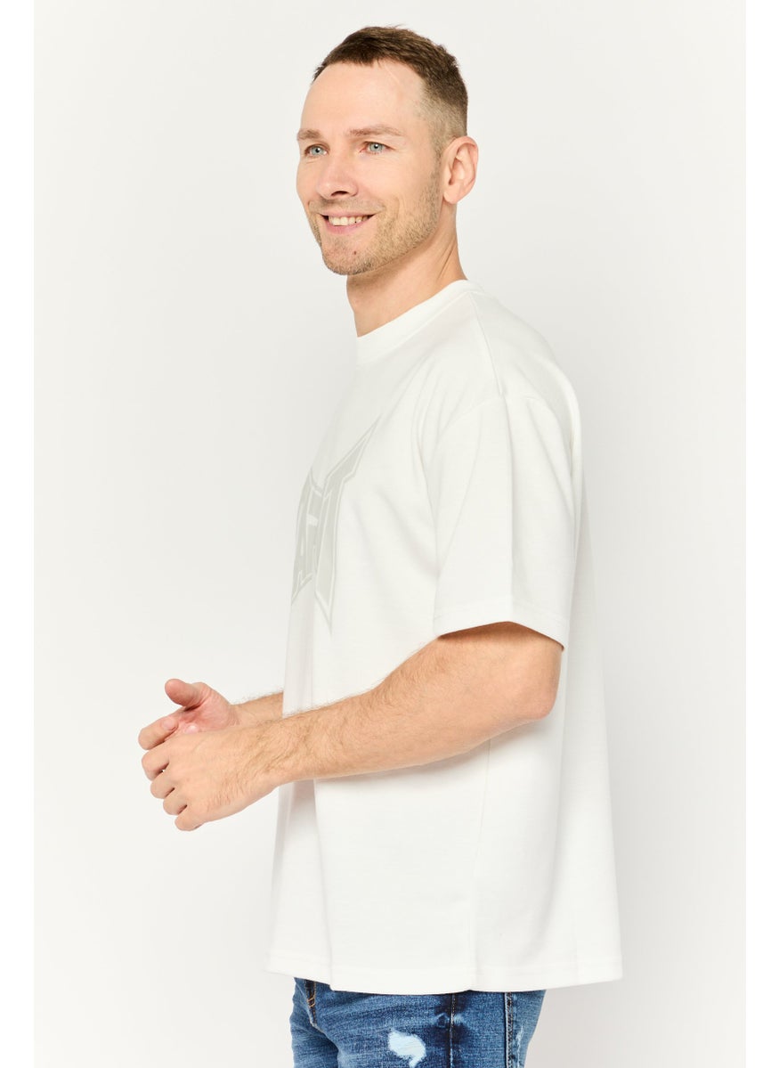TapouT - Men Crew Neck Short Sleeves Brand Logo T-Shirt, Off White - Image 1