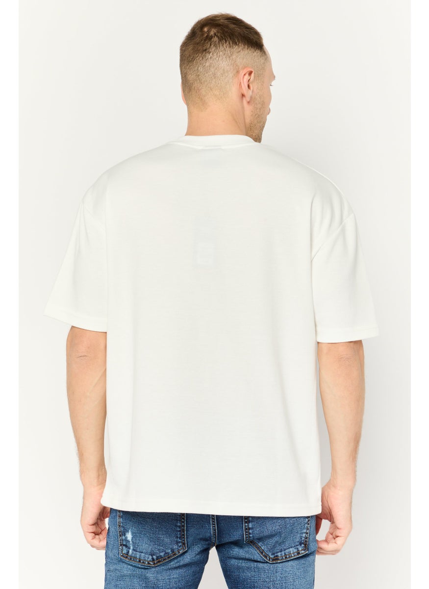 TapouT - Men Crew Neck Short Sleeves Brand Logo T-Shirt, Off White - Image 1