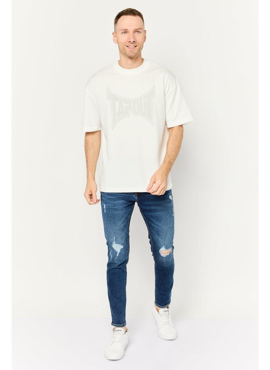 TapouT - Men Crew Neck Short Sleeves Brand Logo T-Shirt, Off White - Image 1