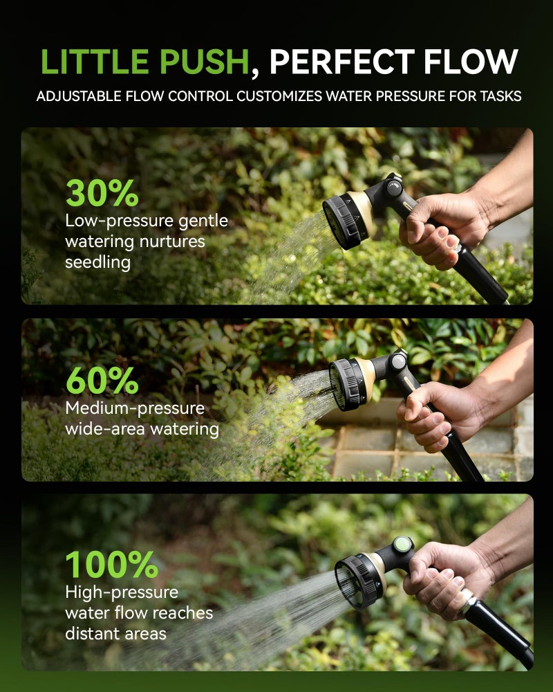 RAINPOINT Hose Sprayer Nozzle Heavy Duty - 8 Spray Patterns Garden Hose Nozzle with Adjustable Flow Control for Watering Plants, Washing Cars,Washing Pets, Thumb Control (Black) - Image 3