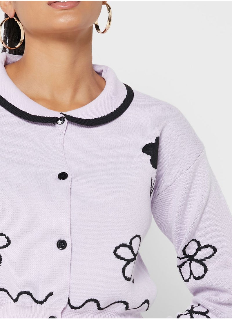ELLA - Floral Collared Cardigan - Image 1