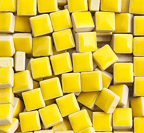 PINUO&KE 200 Pieces / 200 g Mosaic Tiles, Square Shapes 0.4x0.4 inch Square Ceramic Mosaic Mosaic Glass Pieces for DIY Art Crafts and Home Decorations - Yellow - Image 1