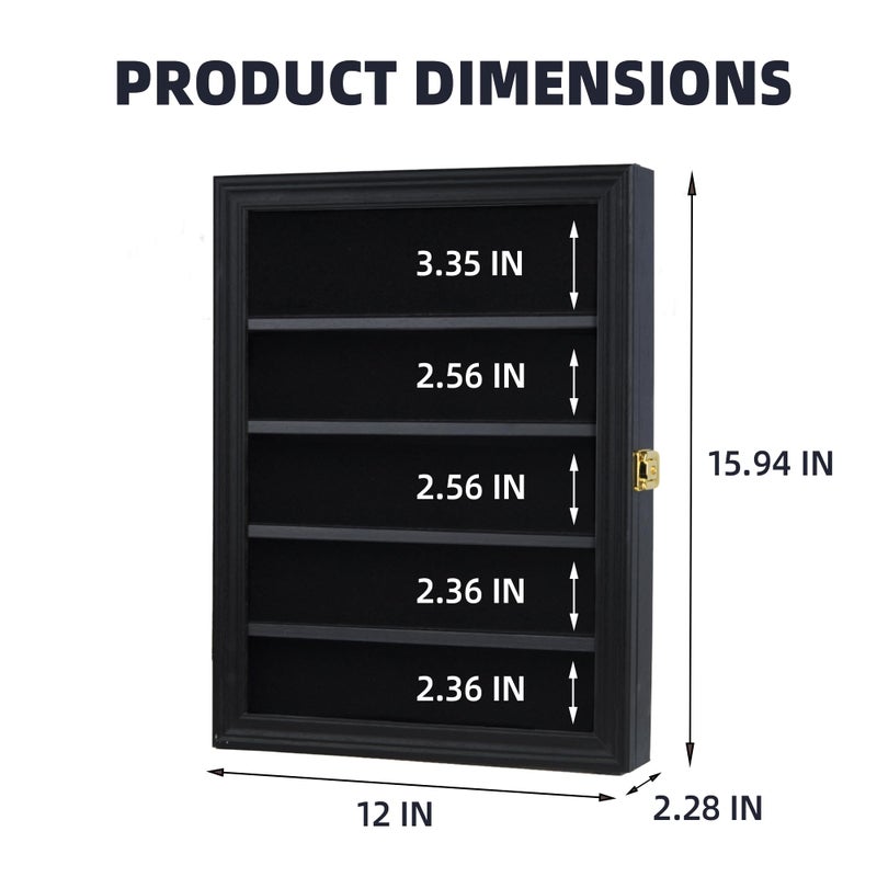 DisplayGifts Belt Buckle Display Case 16x12 Inch, Wall Mount Shadow Box with UV Protection Door, Western Buckle Collector Display Frame for 2.25" to 3.25" Buckles, 5-Tier Display, Black Finish - Image 2