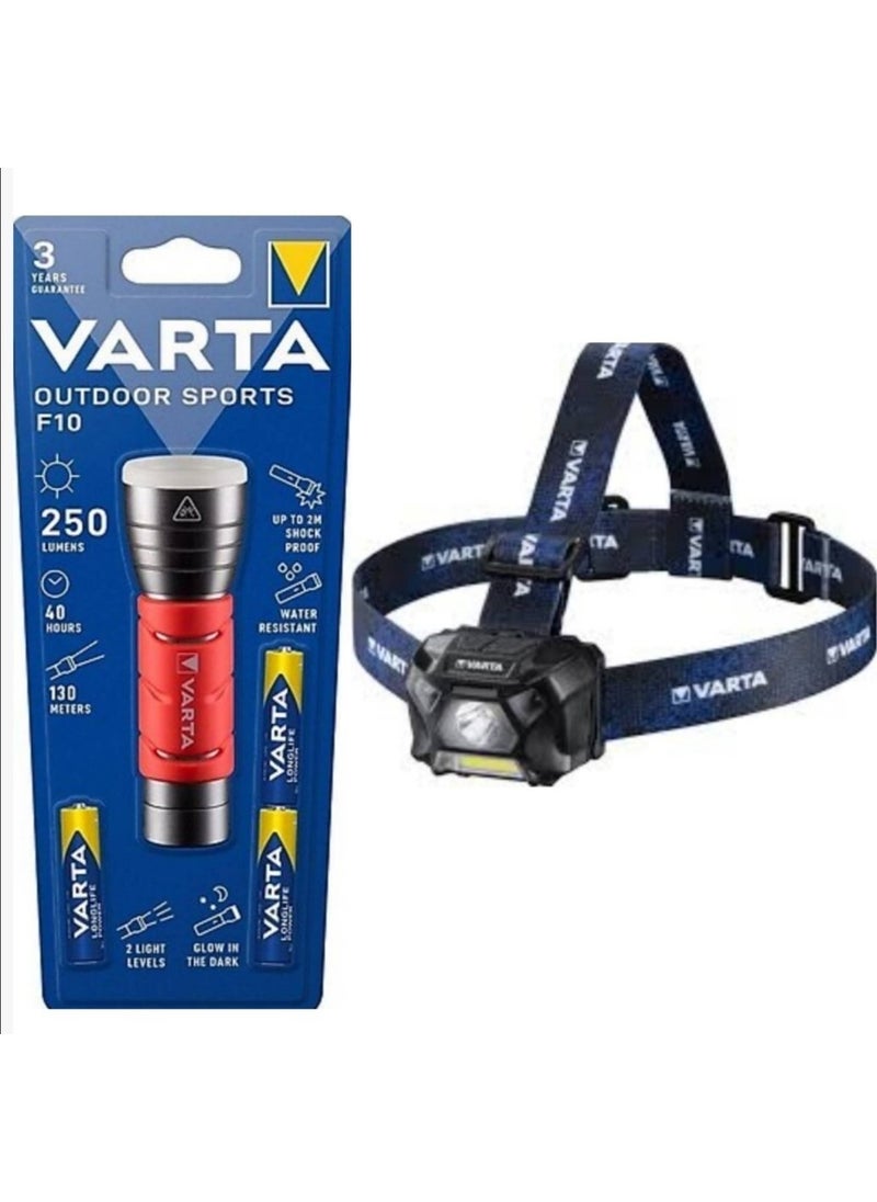 VARTA 17627 Outdoor Sports LED Flashlight + 18648 LED Sensor Head Flashlight Aydos 