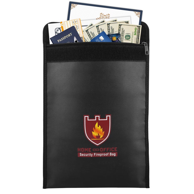 Fireproof Money Document Bag MoKo File Document Organizer 15 x 11 Fire Water Resistant Cash Envelope Holder Protect Your Valuables Documents Money Zipper Closure for Protection Black