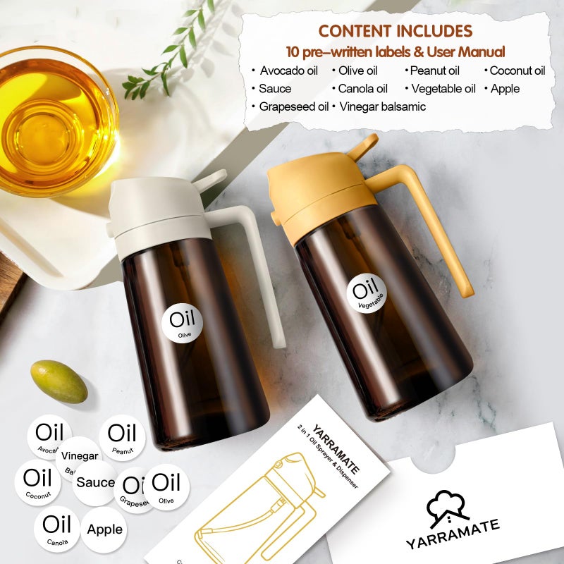 ‎YARRAMATE Yarramate 2Pcs 16Oz/470Ml Oil Sprayer For Cooking With Stickers  Food-Grade 2 In 1 Olive Oil Dispenser Bottle For Kitchen  Premium Dark Amberglass Oil Bottle For Air Fryer  Bbq (Black & White) - Image 3