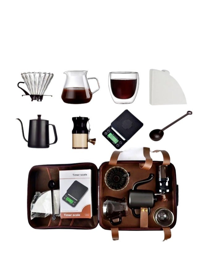 مجموعة القهوة للسفر V60 مجموعة ماكينة صنع القهوة مع حقيبة حمل باللون الأسود سعة 600 مل - Image 1