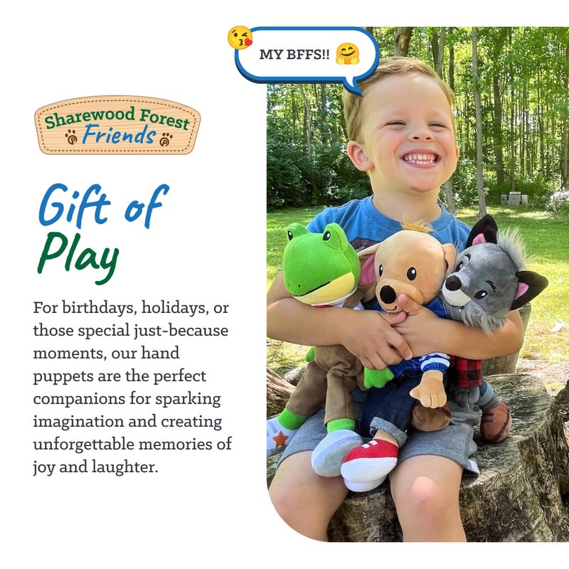 Playtime by Eimmie Sharewood Forest Friends Freddy The Frog Hand Puppet - Stuffed Animal Puppet for Toddlers, Teachers, School - Hand Puppets for Theatre & Creative Play - Small and Large