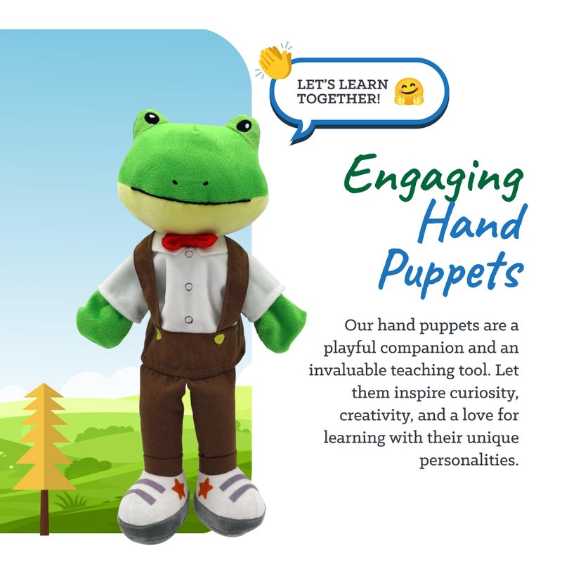 Playtime by Eimmie Sharewood Forest Friends Freddy The Frog Hand Puppet - Stuffed Animal Puppet for Toddlers, Teachers, School - Hand Puppets for Theatre & Creative Play - Small and Large