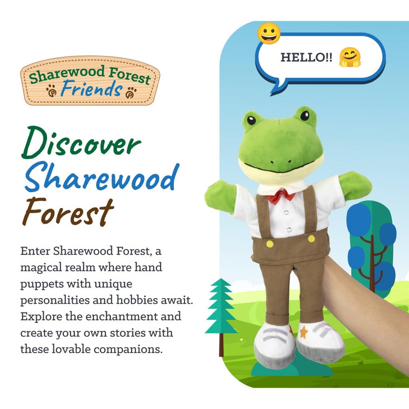 Playtime by Eimmie Sharewood Forest Friends Freddy The Frog Hand Puppet - Stuffed Animal Puppet for Toddlers, Teachers, School - Hand Puppets for Theatre & Creative Play - Small and Large