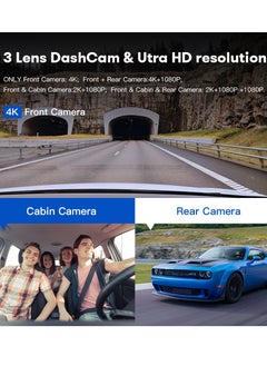 AZDOME 4K Dash Cam, 3 Cameras, Front, Back and Interior Dash Cam with WiFi and Super Night Vision GPS Smart Emergency Recording 24-Hour Parking Monitoring, Smart Incident Sensor, Driving Route Finder  - Image 4