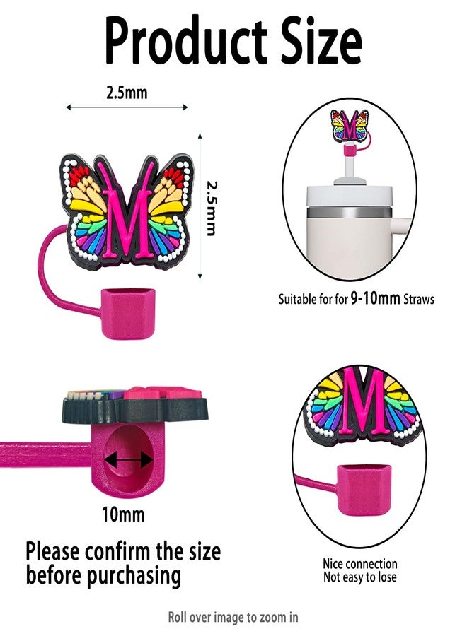 DMLNN Straw Covers for Stanley Cup, 3Pcs Butterfly Initial Letter Straw Covers with Initial Letter Keychains - RoseRed (Letter M) - Image 2