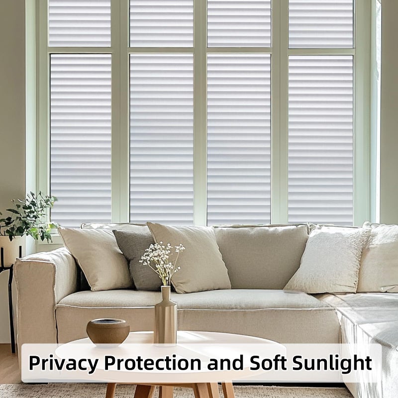 DUOFIRE Window Film Window Privacy Film, Anti UV Removable Frosted Privacy Film, Static Cling Glass Film No Glue Window Sticker for Bathroom Bedroom Office (17.4 x 78.7 inch)ï¼ŒBlinds Pattern - Image 3