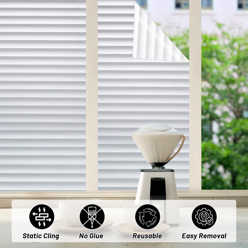 DUOFIRE Window Film Window Privacy Film, Anti UV Removable Frosted Privacy Film, Static Cling Glass Film No Glue Window Sticker for Bathroom Bedroom Office (17.4 x 78.7 inch)ï¼ŒBlinds Pattern - Image 4