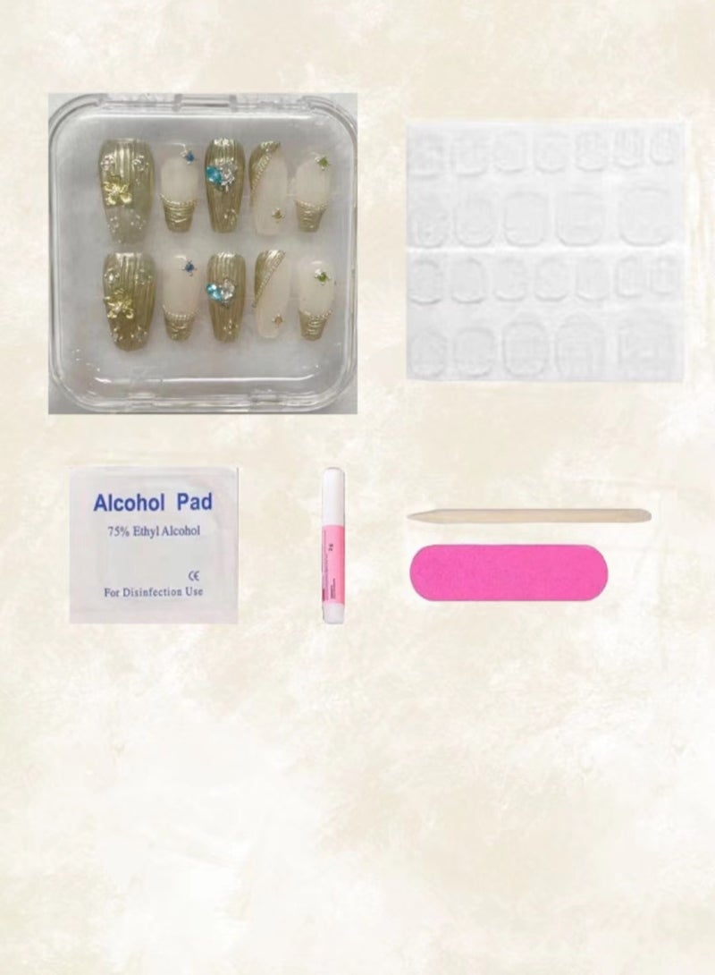 Generic 10 PCS Handmade  Pressed On Nails,Mid-length Full Cover Nails,With Diamond Patch Art Nails  - Image 4