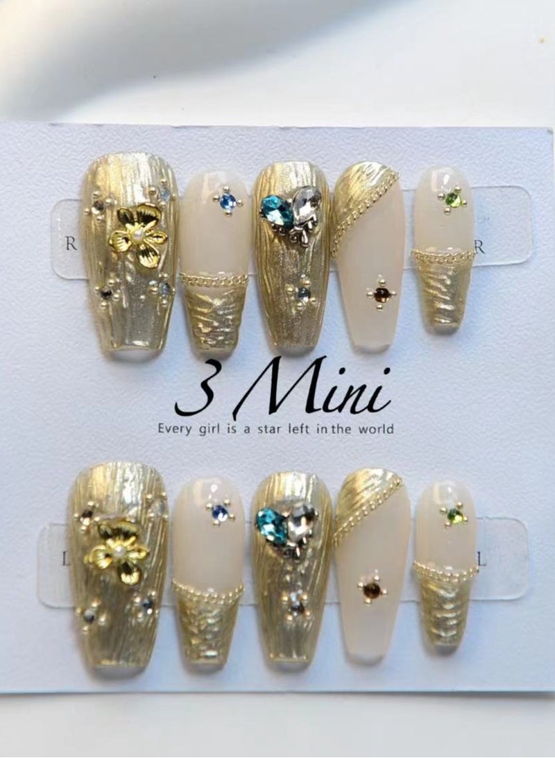 Generic 10 PCS Handmade  Pressed On Nails,Mid-length Full Cover Nails,With Diamond Patch Art Nails  - Image 1