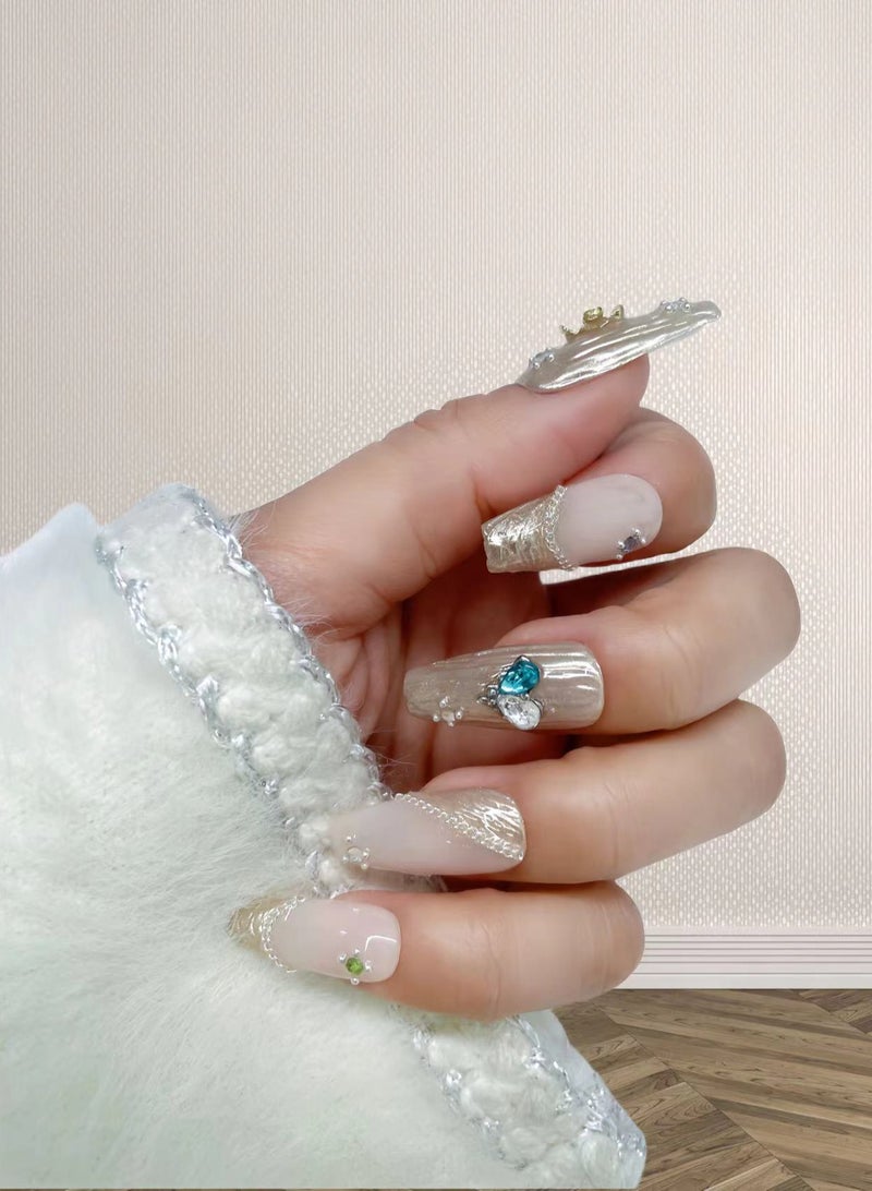 Generic 10 PCS Handmade  Pressed On Nails,Mid-length Full Cover Nails,With Diamond Patch Art Nails  - Image 2