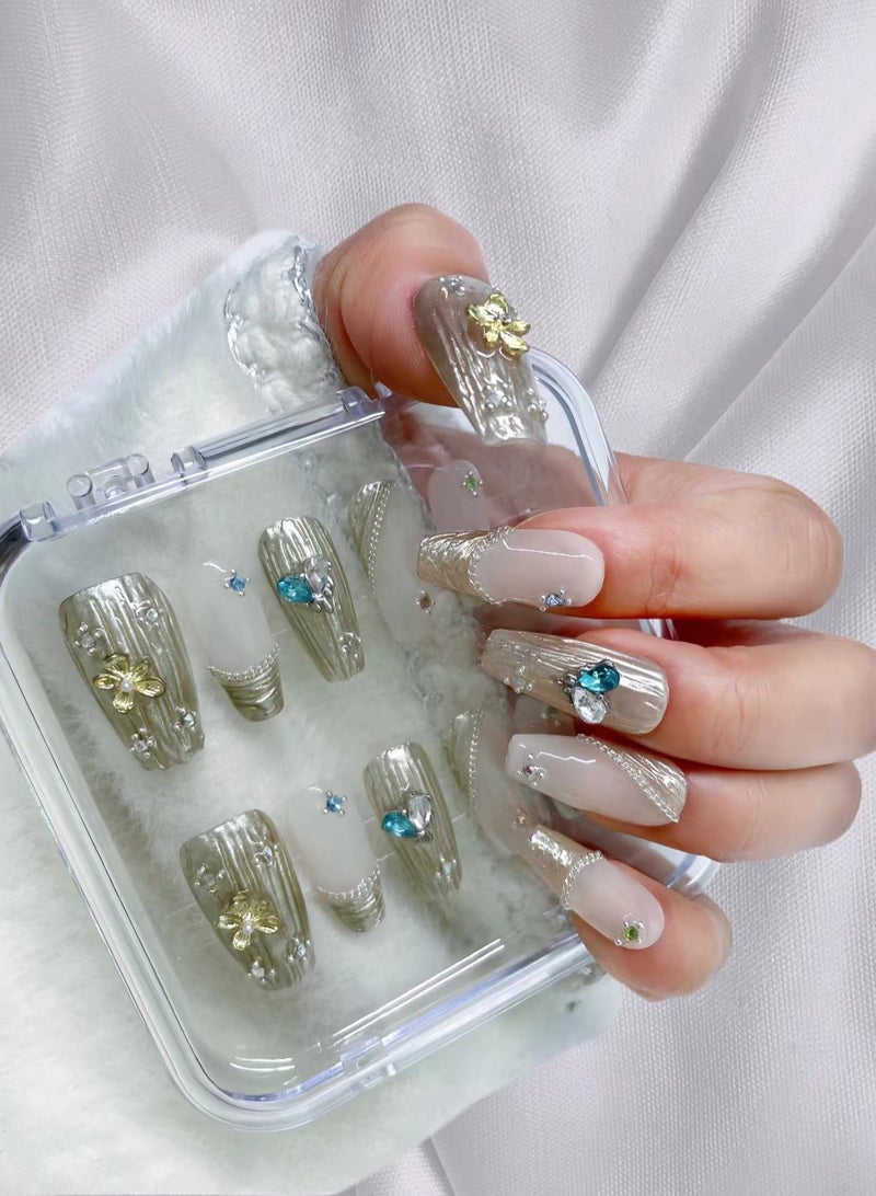 Generic 10 PCS Handmade  Pressed On Nails,Mid-length Full Cover Nails,With Diamond Patch Art Nails  - Image 3