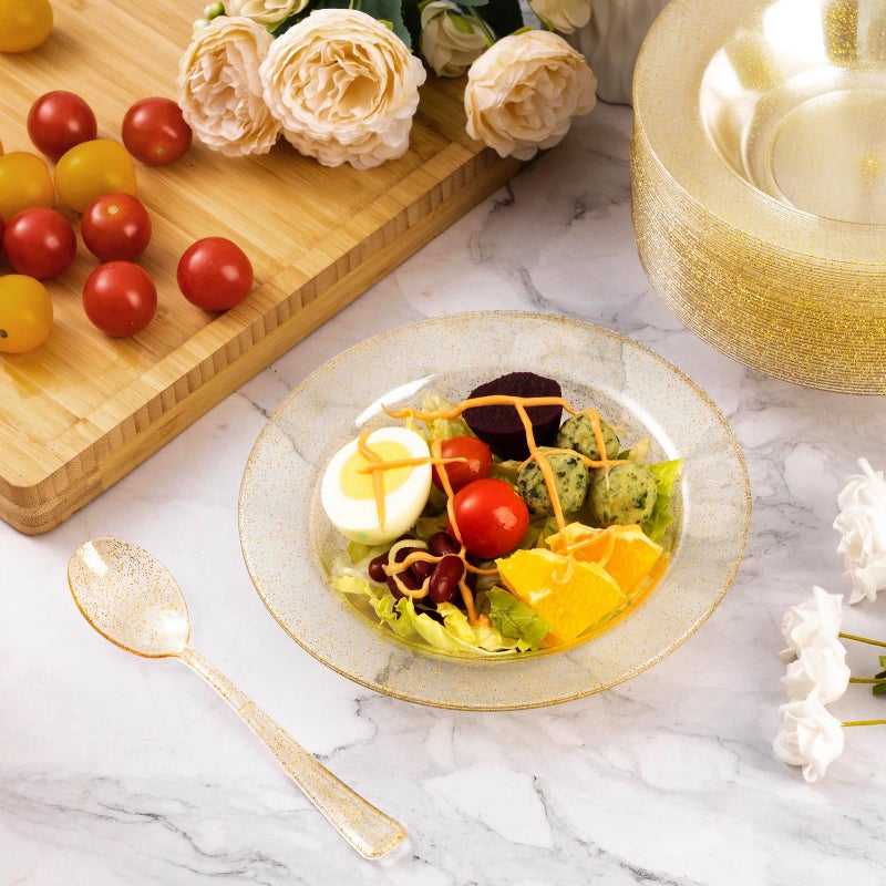 Goodluck 50 Pack Gold Glitter Plastic Bowls  12oz Disposable Soup Bowls  Heavy Duty Dessert Bowls for Weddings  Parties  Dinners  Catering  Christmas and Everyday Use - Image 2