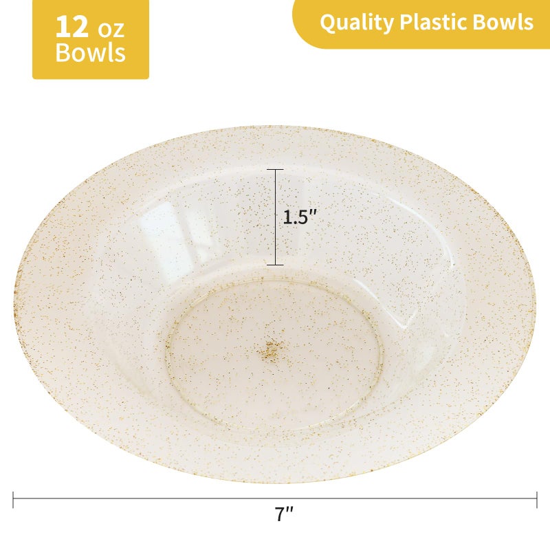 Goodluck 50 Pack Gold Glitter Plastic Bowls  12oz Disposable Soup Bowls  Heavy Duty Dessert Bowls for Weddings  Parties  Dinners  Catering  Christmas and Everyday Use - Image 3