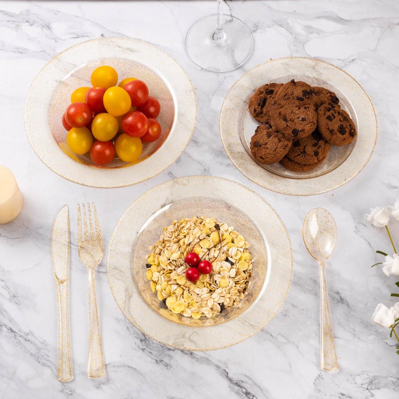 Goodluck 50 Pack Gold Glitter Plastic Bowls  12oz Disposable Soup Bowls  Heavy Duty Dessert Bowls for Weddings  Parties  Dinners  Catering  Christmas and Everyday Use - Image 1