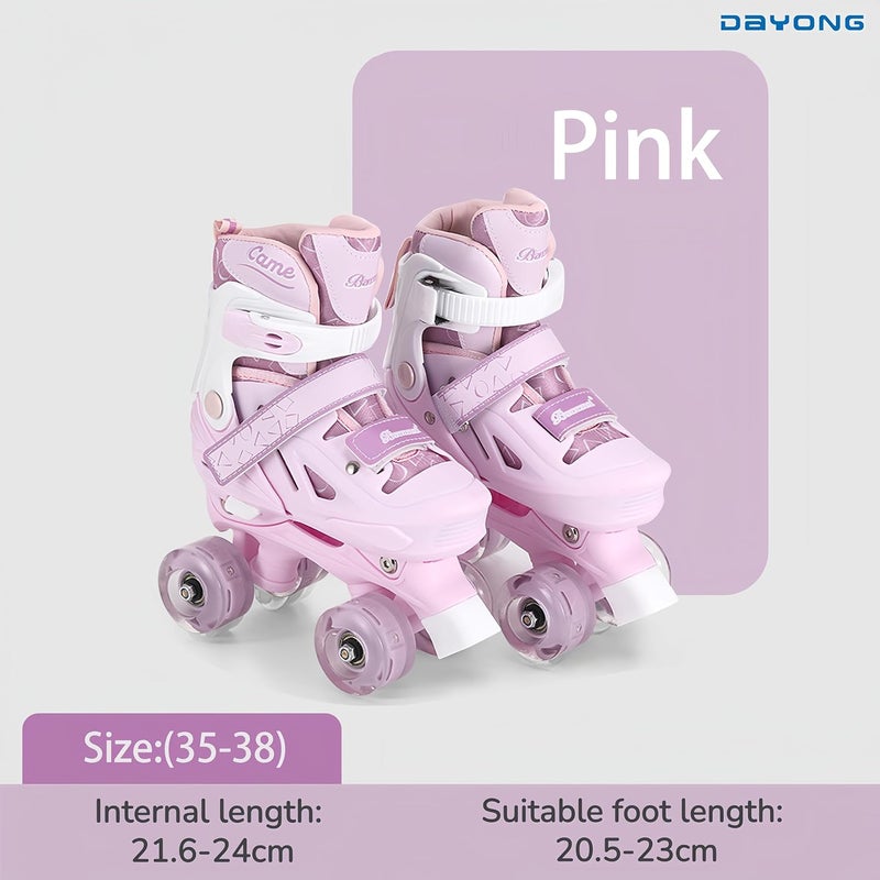 DAYONG Adjustable Roller Skates for Kids with Flashing Wheels - Pink (M 35-38) - Image 2