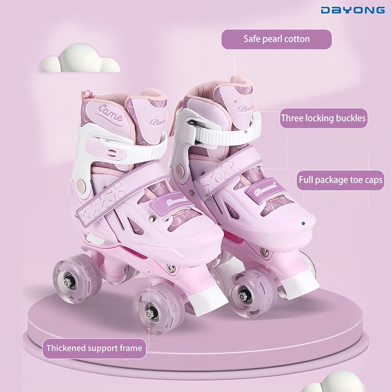 DAYONG Adjustable Roller Skates for Kids with Flashing Wheels - Pink (M 35-38) - Image 3