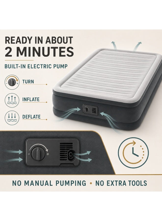 INTEX Lamb Fleece Air Mattress with Built-in Electric Pump, 35cm Elevated 500kg Load Capacity, Double-layer Wire-pulling Inflatable Bed, 2 Min Quick Inflation, Thickened PVC for Home Camping Guest Use, 152x203x35cm - Image 3