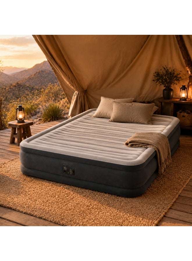 INTEX Lamb Fleece Air Mattress with Built-in Electric Pump, 35cm Elevated 500kg Load Capacity, Double-layer Wire-pulling Inflatable Bed, 2 Min Quick Inflation, Thickened PVC for Home Camping Guest Use, 152x203x35cm - Image 2