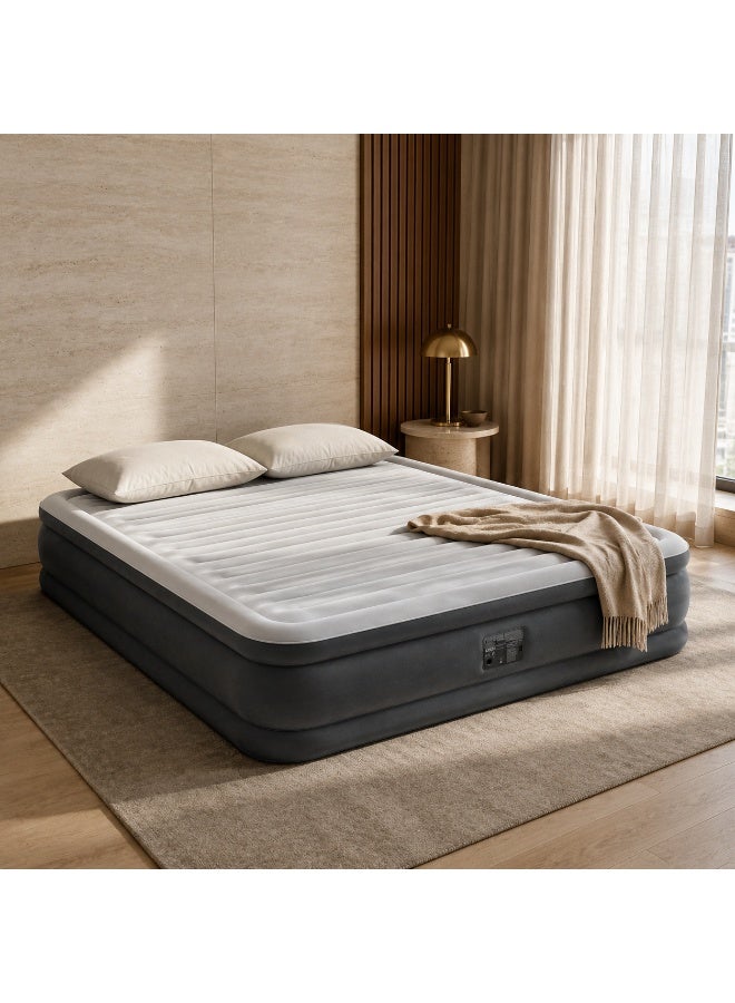 INTEX Lamb Fleece Air Mattress with Built-in Electric Pump, 35cm Elevated 500kg Load Capacity, Double-layer Wire-pulling Inflatable Bed, 2 Min Quick Inflation, Thickened PVC for Home Camping Guest Use, 152x203x35cm - Image 1