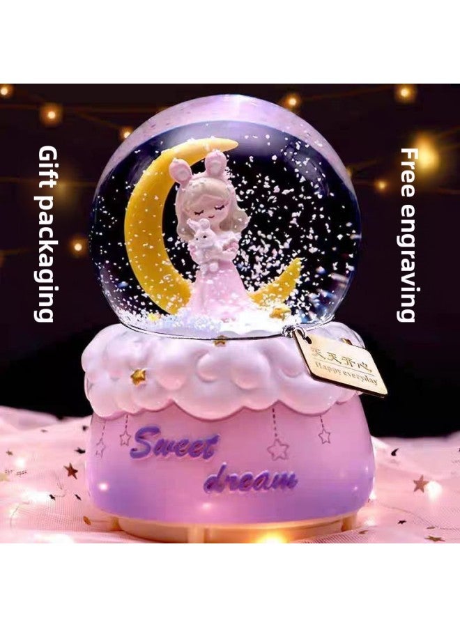 Music Box Luminous Music Box Birthday Gift Girls And Girls Balls Internet Popular Children Dream Princess Crystal Ball-Colour:Blue Elsa+packaging+gift Bag-Size:Large Music + Lanterns + Automatic Sno - Image 3