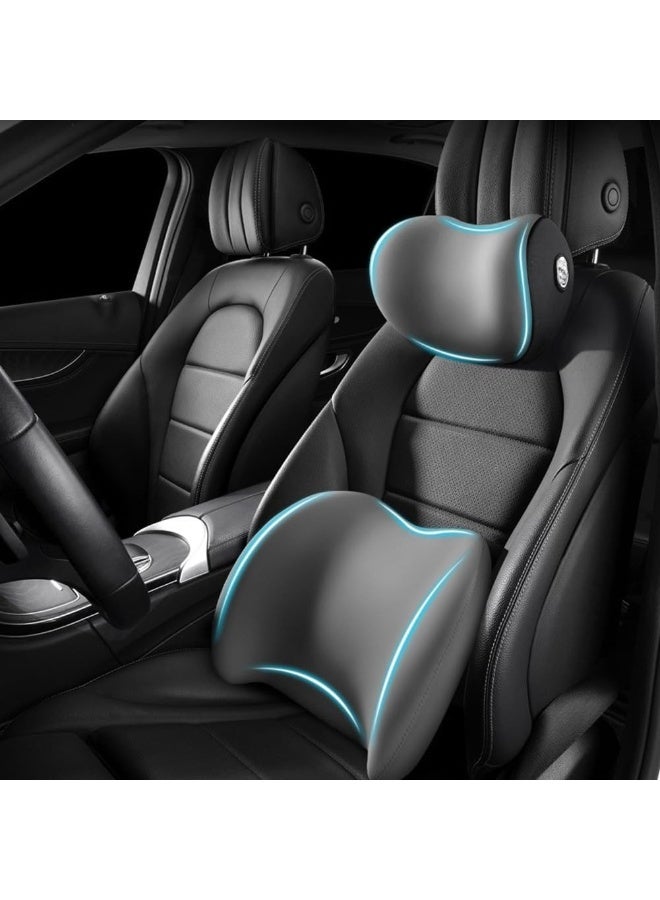 طقم مسند رأس ودعم أسفل الظهر للسيارة – وسائد ميموري فوم للرقبة والظهر لتقليل إرهاق القيادة وتحسين الراحة - Image 1