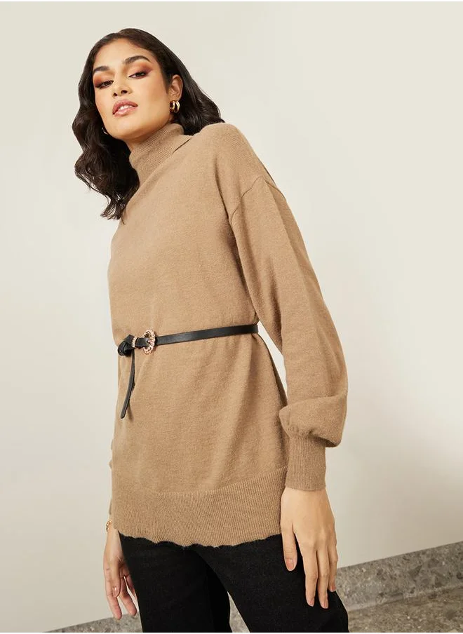 ستايلي Oversized Solid Turtle Neck Longline Sweater