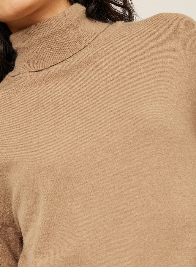Styli Oversized Solid Turtle Neck Longline Sweater