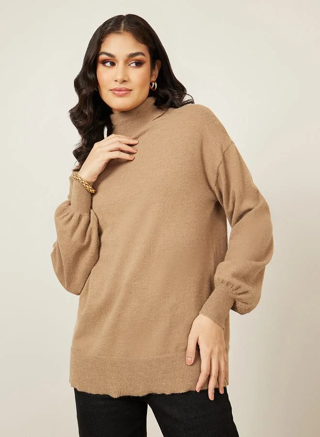 Styli Oversized Solid Turtle Neck Longline Sweater