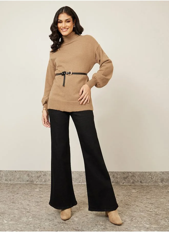 ستايلي Oversized Solid Turtle Neck Longline Sweater