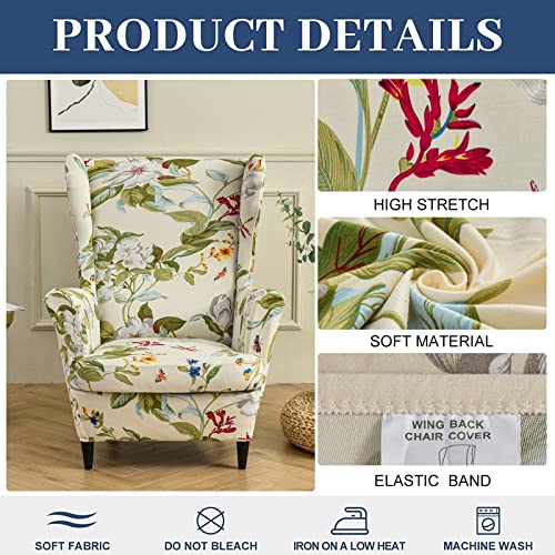 HAOYONG Stretch Wing Chair Cover Set Ottoman Slipcover 2 Pieces Wingback Chair Slipcover and and 1 Piece Rectangle Storage Stool Cover Removable Armchair Sofa Covers for Living Room Bedroom - Image 3