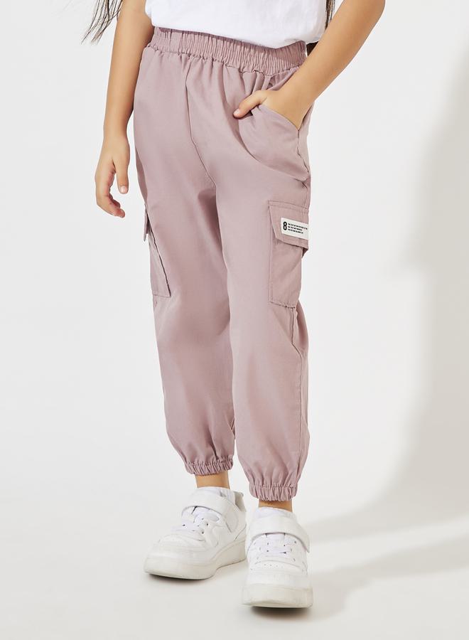Styli Solid Patch Pocket Cargo Pants with Elasticated Cuff - Image 1