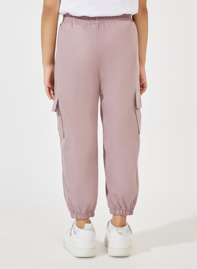 Styli Solid Patch Pocket Cargo Pants with Elasticated Cuff - Image 4