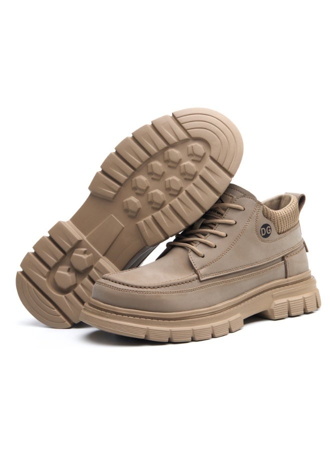 NIBEMINENT Men Leather Casual Shoes Outdoor Thick Sole Men Work Boots Comfortable Walking Sports Shoes for Men Designer Anti-Slip Men Shoes - Image 1