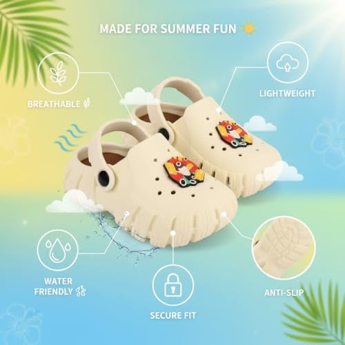 GIMME ! Kids Clogs for Boys & Girls | Lightweight EVA Summer Shoes | Breathable Slip-On Sandals with Back Strap | Anti-Slip, Water-Friendly Beach Footwear 8100 Beige - Image 3