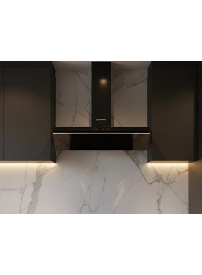 إيكو ماتك شفاط مطبخ ديكوري 90 سم كريستال أسود – تحكم تاتش + ريموت – 3 سرعات – قوة شفط 650 م³/ساعة – تايمر – فلتر معدني + كربون – إضاءة LED – تشغيل داخلي/خارجي H96FTBK - Image 2