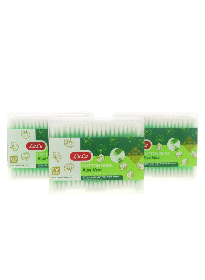 LuLu Cotton Buds With Aloe Vera Rectangular Pack 3 x 200pcs