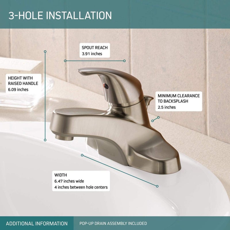 Peerless Centerset Bathroom Faucet Brushed Nickel Bathroom Sink Faucet Single Handle Drain Assembly Brushed Nickel P136LFBN - Image 2