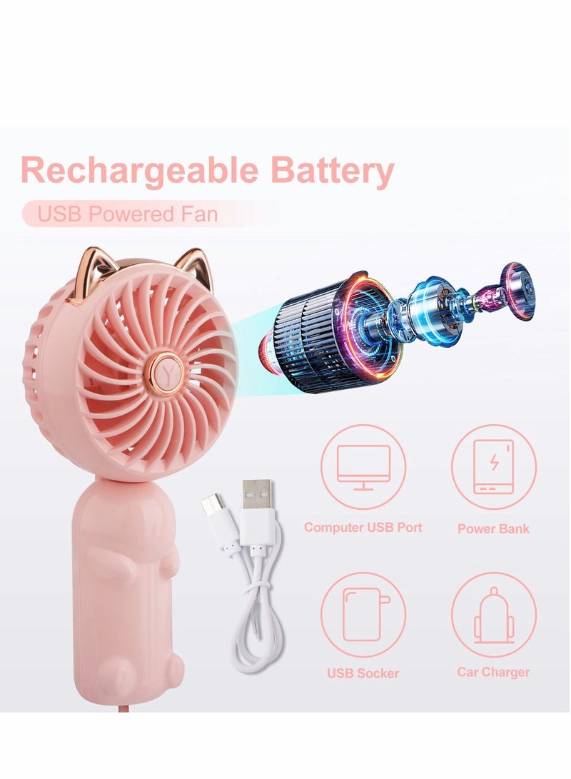 Excefore Handheld Mini Fan, 3 Speeds Strong Wind Personal Portable USB Fan with Rechargeable Battery, Foldable Small Electric for Girls/Women/Kids Outdoor Travel, Office/Desktop，Pink - Image 2
