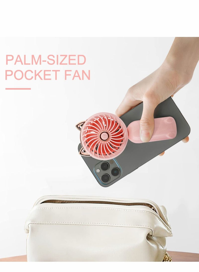 Excefore Handheld Mini Fan, 3 Speeds Strong Wind Personal Portable USB Fan with Rechargeable Battery, Foldable Small Electric for Girls/Women/Kids Outdoor Travel, Office/Desktop，Pink - Image 4