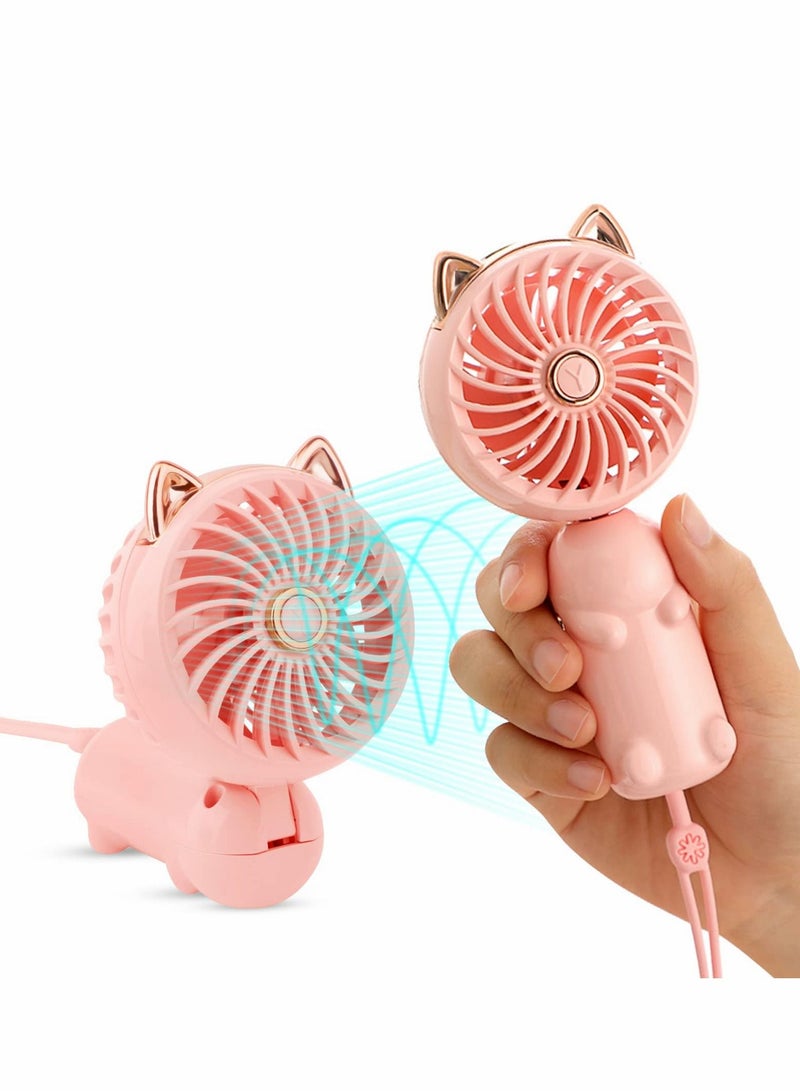 Excefore Handheld Mini Fan, 3 Speeds Strong Wind Personal Portable USB Fan with Rechargeable Battery, Foldable Small Electric for Girls/Women/Kids Outdoor Travel, Office/Desktop，Pink - Image 1