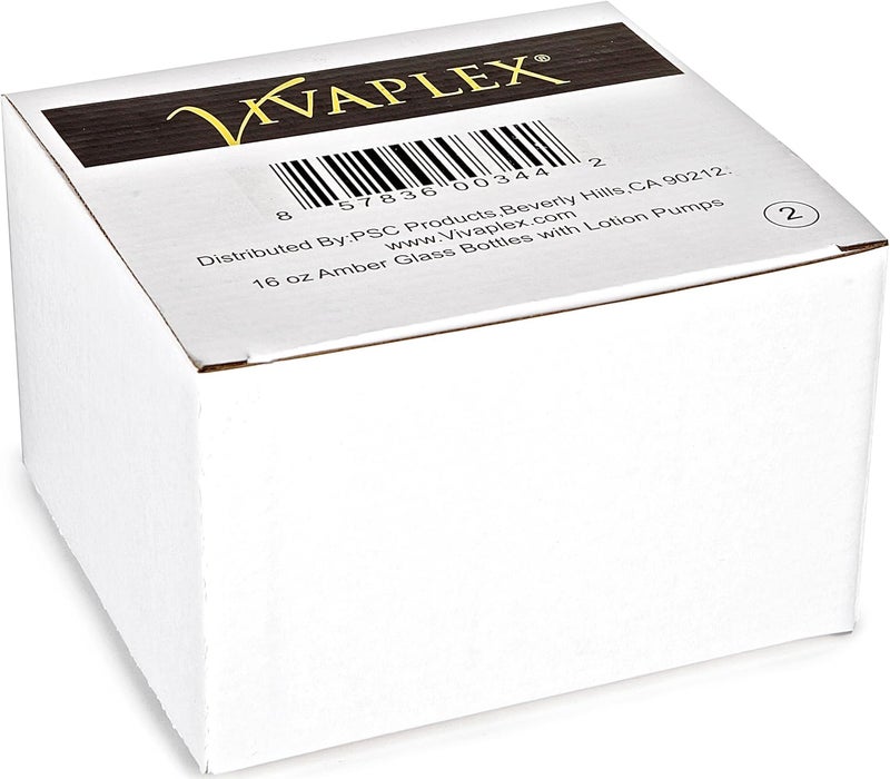Vivaplex , 2, Large, 16 oz, Empty, Amber Glass Bottles with Black Lotion Pumps - Image 2